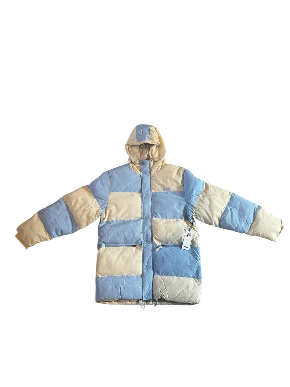 Fila Colorblock Light Blue & Cream Puffer Jacket with Hood